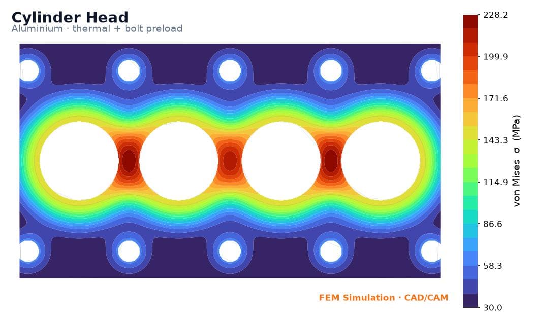 FEA thermal stress map of a cylinder head